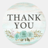 Vielen Dank, Rustic Wood Turquoise Floral Rose Runder Aufkleber (Vorderseite)