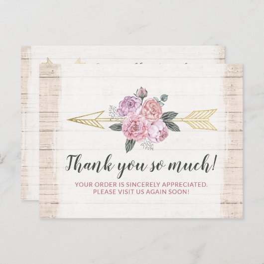 Vielen Dank Rustikal Bohemische Blumenpfeile rot R Postkarte (Vorne/Hinten)