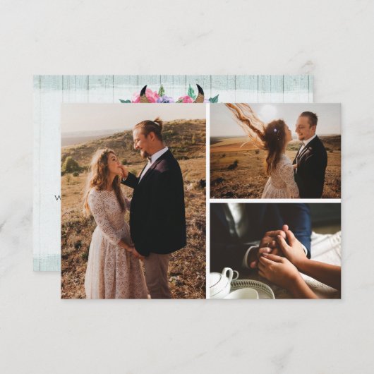 Vielen Dank Rustikale Blütenkuh Skull Boho Fotokar Dankeskarte (Vorne/Hinten)