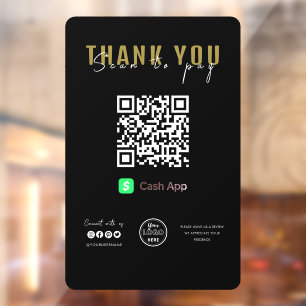 Vielen Dank Scan zu bezahlen QR-Code Cash App Blac Fensteraufkleber
