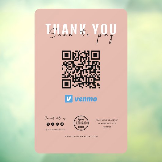 Vielen Dank Scan zu zahlen Logo QR Code Venmo Pink Fensteraufkleber (Blatt 3)