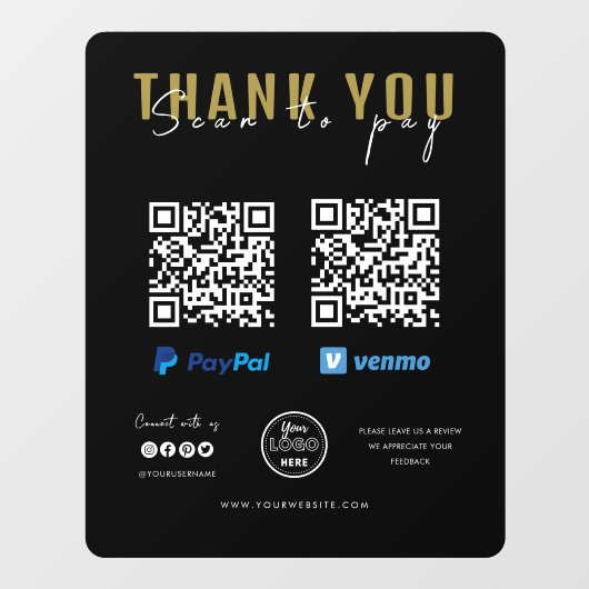 Vielen Dank Scan zu zahlen QR-Code-Zahlung schwarz Fensteraufkleber (Blatt)