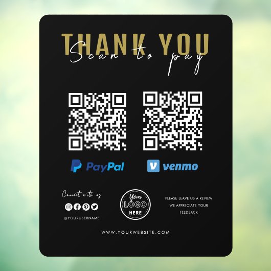 Vielen Dank Scan zu zahlen QR-Code-Zahlung schwarz Fensteraufkleber (Blatt 3)