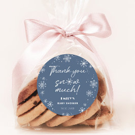 Vielen Dank Schnee viel blaue Babydusche Runder Aufkleber