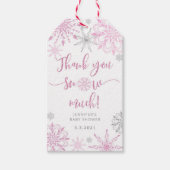 Vielen Dank Schnee viel rosa Silberschneeflocken Geschenkanhänger (Vorderseite)