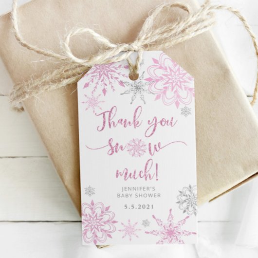 Vielen Dank Schnee viel rosa Silberschneeflocken Geschenkanhänger