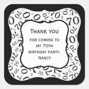 Vielen Dank: Schwarz/Weiß 70 Zahlenmuster - Klamme Quadratischer Aufkleber