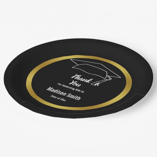 Vielen Dank, Schwarz-Weiß-Abschluss Grand's Name Pappteller (Schrägansicht)