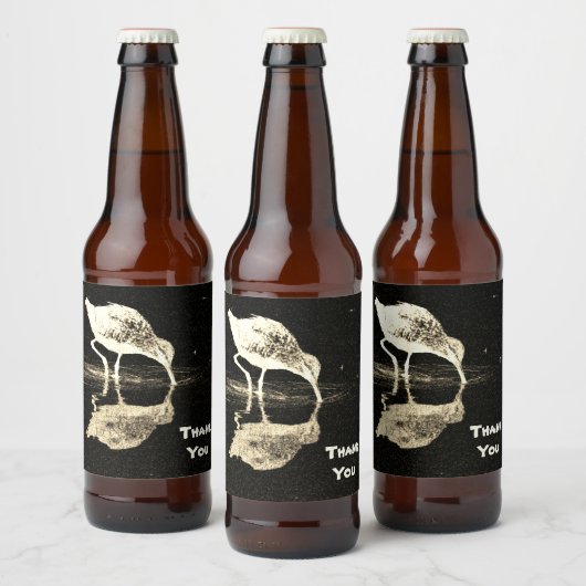 Vielen Dank Schwarz-weiß Beach Bird mit Reflektion Bierflaschenetikett (Flaschen)