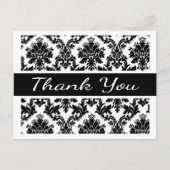 Vielen Dank, Schwarz-Weiß-Damask Floral Postkarte (Vorderseite)