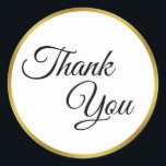 Vielen Dank Schwarz-weiß und Gold Elegant Scipt Runder Aufkleber<br><div class="desc">Vielen Dank erscheint in schwarzer Schrift auf diesem weißen und Imitat goldenen Aufkleber. Der goldene Aussehrahmen ist ein künstlerisches Rendering (nicht Folie). Sie können den Text bearbeiten oder löschen,  falls gewünscht.</div>