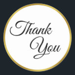 Vielen Dank Schwarz-weiß und Gold Elegant Scipt Runder Aufkleber<br><div class="desc">Vielen Dank erscheint in schwarzer Schrift auf diesem weißen und Imitat goldenen Aufkleber. Der goldene Aussehrahmen ist ein künstlerisches Rendering (nicht Folie). Sie können den Text bearbeiten oder löschen,  falls gewünscht.</div>