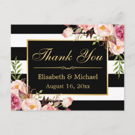 Vielen Dank - Schwarz-weiße Streifen Gold Rahmen Postkarte