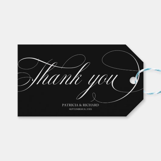 Vielen Dank - Schwarzweiß-Gastgeschenk Hochzeit-Ta Geschenkanhänger (Vorderseite (Horizontal))