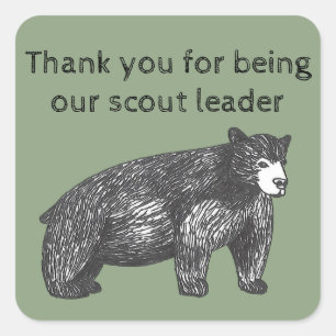 Vielen Dank Scout Leader Artistic Black Bear Quadratischer Aufkleber