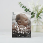 Vielen Dank Script Baby Birth Ankündigung Postcard Postkarte (Stehend Vorderseite)