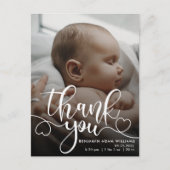Vielen Dank Script Baby Birth Ankündigung Postcard Postkarte (Vorderseite)