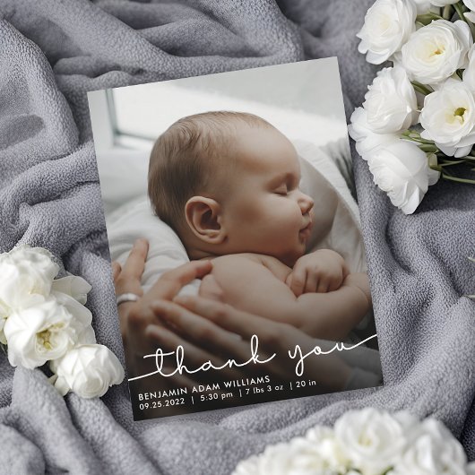 Vielen Dank Script Baby Birth Ankündigung Postcard Postkarte
