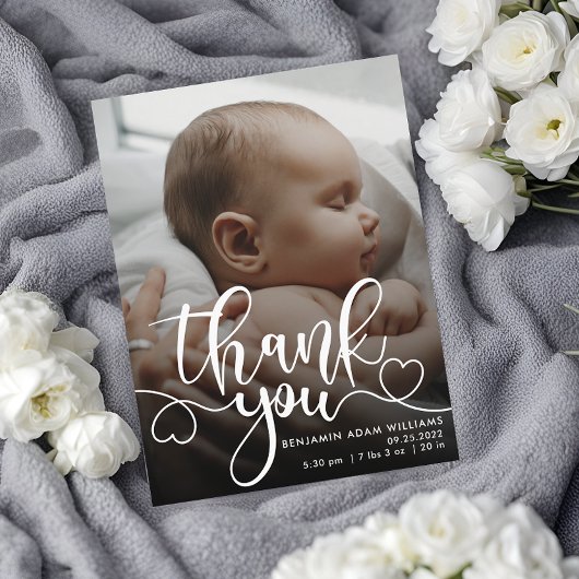 Vielen Dank Script Baby Birth Ankündigung Postcard Postkarte