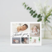 Vielen Dank, Script Baby Birth Ankündigung Postkarte (Stehend Vorderseite)