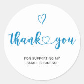 Vielen Dank Script Blue Heart Small Business Runder Aufkleber (Vorderseite)
