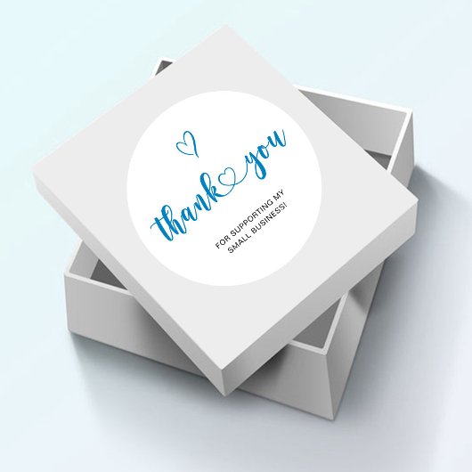 Vielen Dank Script Blue Heart Small Business Runder Aufkleber