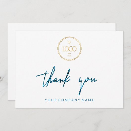 Vielen Dank Script Business Insert Card Logo Blue Einladung (Vorne/Hinten)