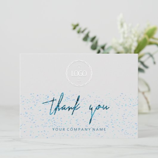 Vielen Dank Script Business Insert Logo Blue Grau Einladung (Stehend Vorderseite)