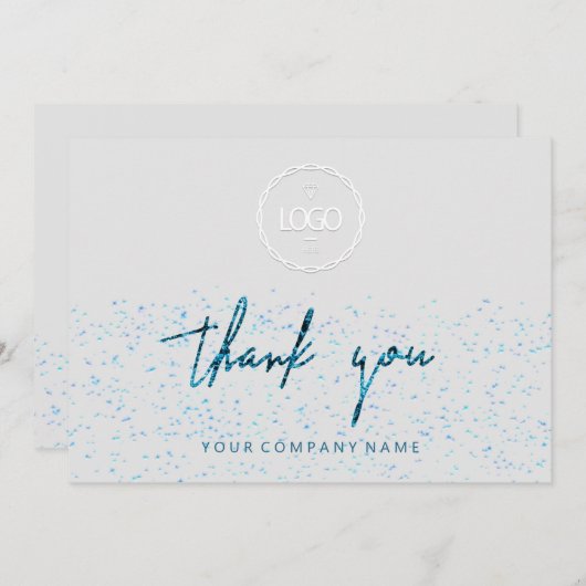 Vielen Dank Script Business Insert Logo Blue Grau Einladung (Vorne/Hinten)