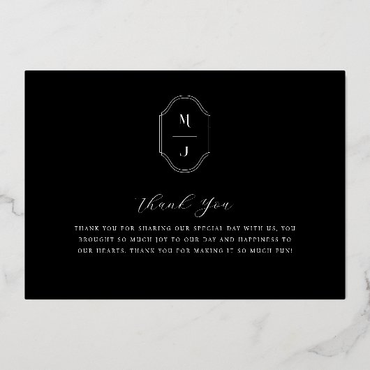 Vielen Dank, Script Custom Monogram Wedding Foto Folieneinladung (Rückseite)