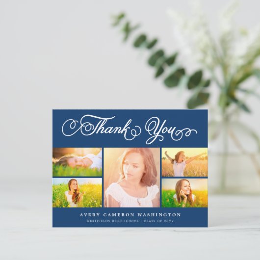 Vielen Dank, Script Elegant 5 Multi Foto Abschluss Postkarte (Stehend Vorderseite)