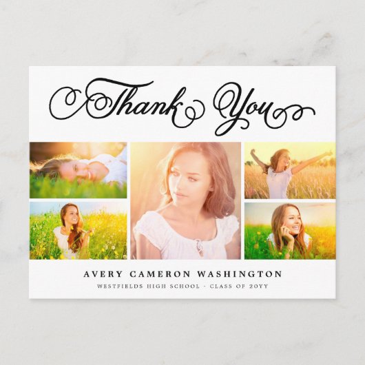 Vielen Dank, Script Elegant 5 Multi Foto Abschluss Postkarte (Vorderseite)