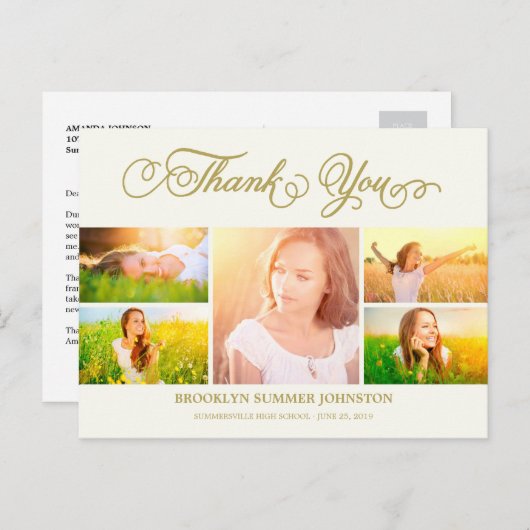 Vielen Dank, Script Elegant 5 Multi Foto Abschluss Postkarte (Vorne/Hinten)