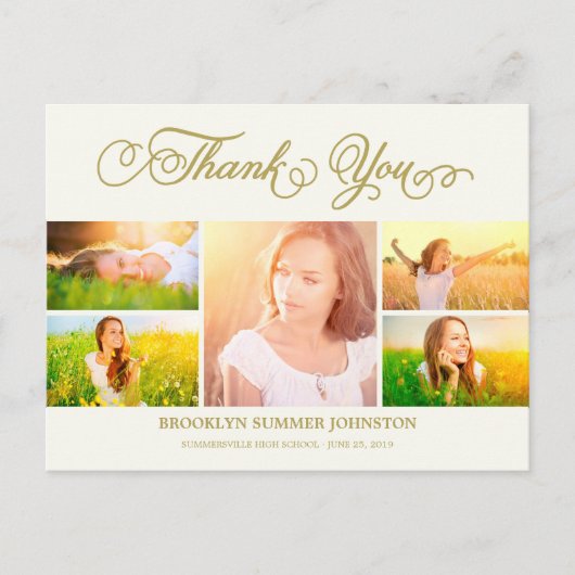 Vielen Dank, Script Elegant 5 Multi Foto Abschluss Postkarte (Vorderseite)