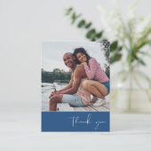 Vielen Dank Script Foto Blue Wedding Postkarte (Stehend Vorderseite)