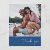 Vielen Dank Script Foto Blue Wedding Postkarte (Vorderseite)