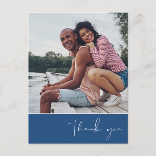 Vielen Dank Script Foto Blue Wedding Postkarte (Vorderseite)