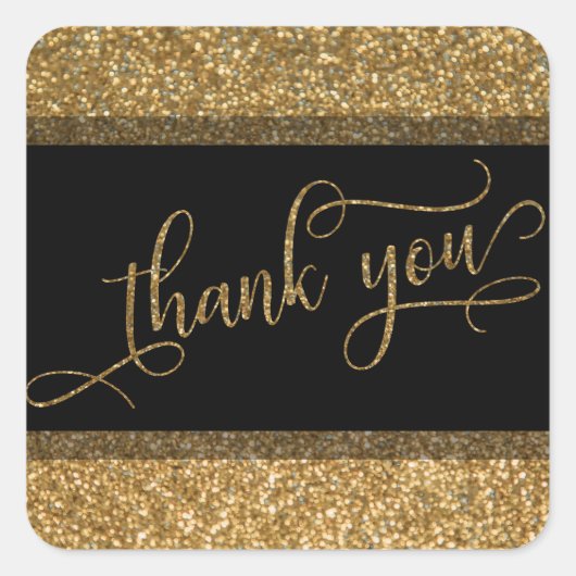 Vielen Dank, Script, Gold Glitzer Border & Text Quadratischer Aufkleber (Vorderseite)