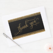 Vielen Dank, Script, Gold Glitzer Border & Text Rechteckiger Aufkleber (Umschlag)