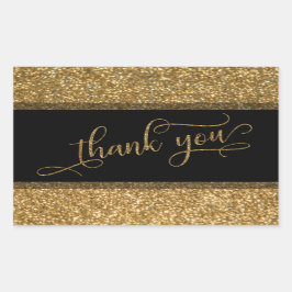 Vielen Dank, Script, Gold Glitzer Border & Text Rechteckiger Aufkleber