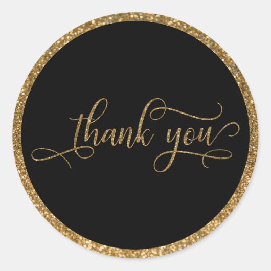 Vielen Dank, Script, Gold Glitzer Border & Text Runder Aufkleber (Vorderseite)