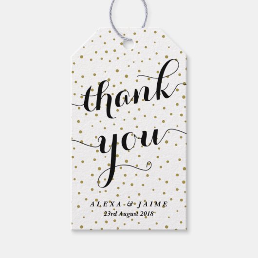 Vielen Dank, Script | Gold Polka Dots Muster Geschenkanhänger (Vorderseite)