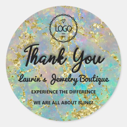 Vielen Dank Script Name Custom Logo Gold Green Runder Aufkleber (Vorderseite)