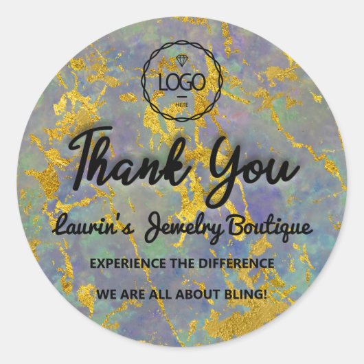 Vielen Dank Script Name Custom Logo Gold Green Runder Aufkleber (Vorderseite)