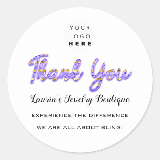 Vielen Dank Script Name Shop Web Logo Gold Lila Runder Aufkleber (Vorderseite)