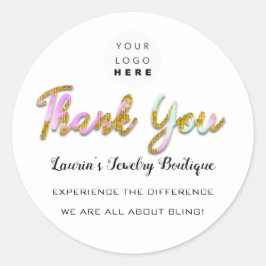 Vielen Dank Script Name Shop Web-Logo Pink Gold Runder Aufkleber