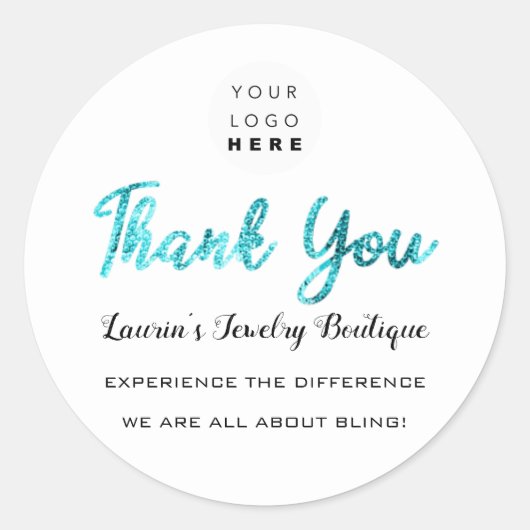 Vielen Dank, Script Name Shop White Blue Runder Aufkleber (Vorderseite)