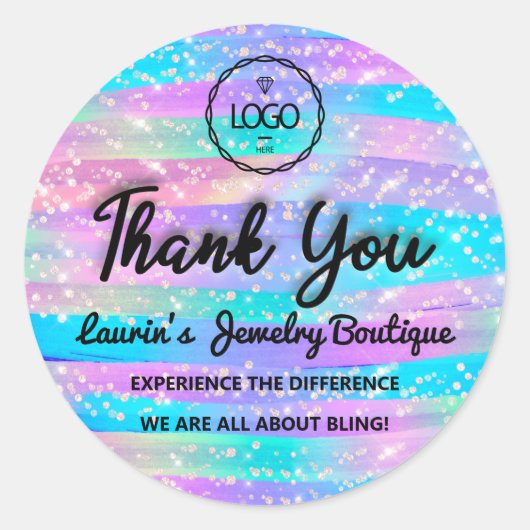 Vielen Dank Script Name Web Strokes Mermaid Blue Runder Aufkleber (Vorderseite)