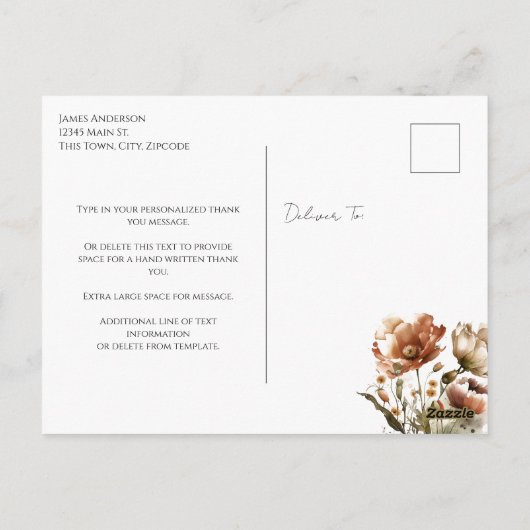 Vielen Dank, Script Watercolor Wildblume Postkarte (Rückseite)