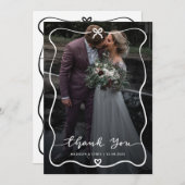 Vielen Dank Script Wedding Foto Niedlich Bow Heart Dankeskarte (Vorne/Hinten)